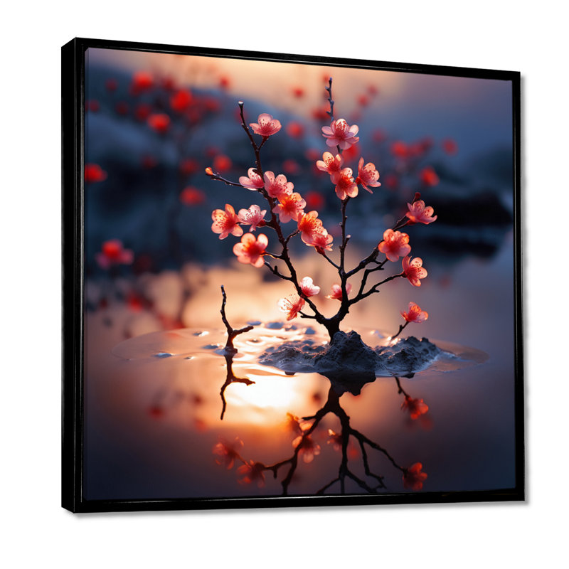Heriberto - impression d'art mural Apple Blossom, H 16 po x l 16 po, Cadre flottant noir, bois massif