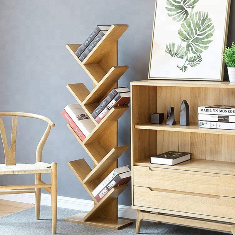 Aerowyn Geometric Bookcase, (9 Shelves) 132cm. H x 40cm. W x 21.6cm. D, Natural