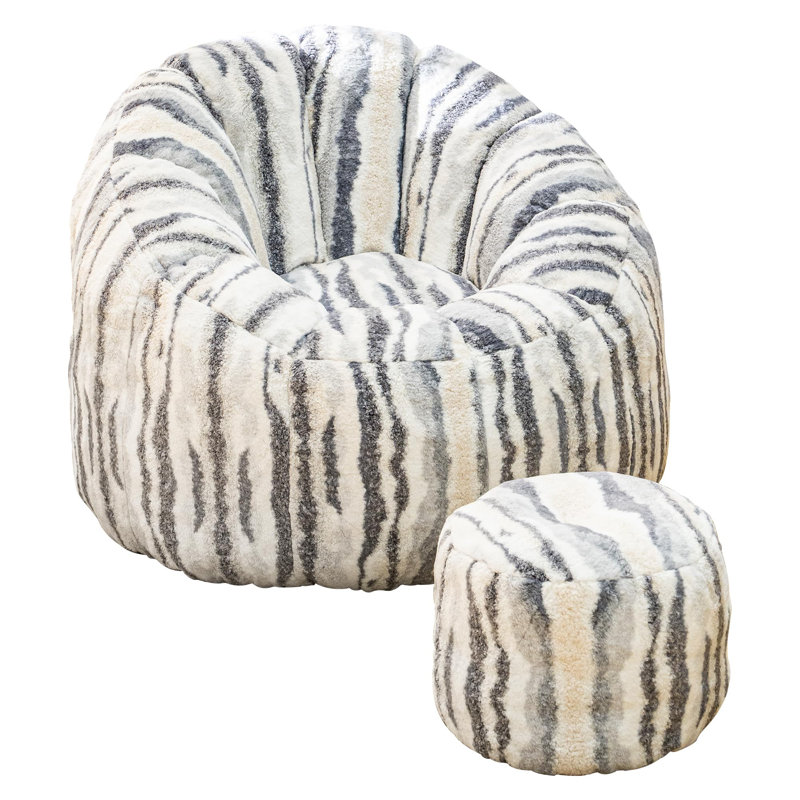 Fauteuil à billes avec repose-pieds Luxury Tigerskin, Blanc / Gris
