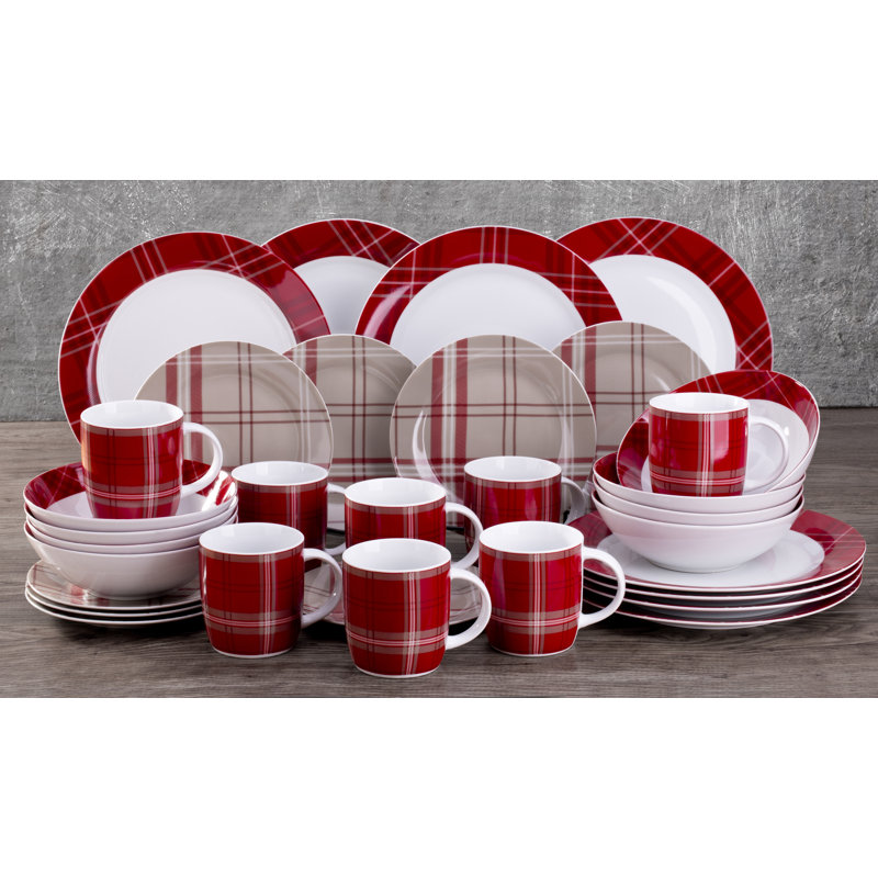 32 Piece Highland Red Tartan Dinner Set