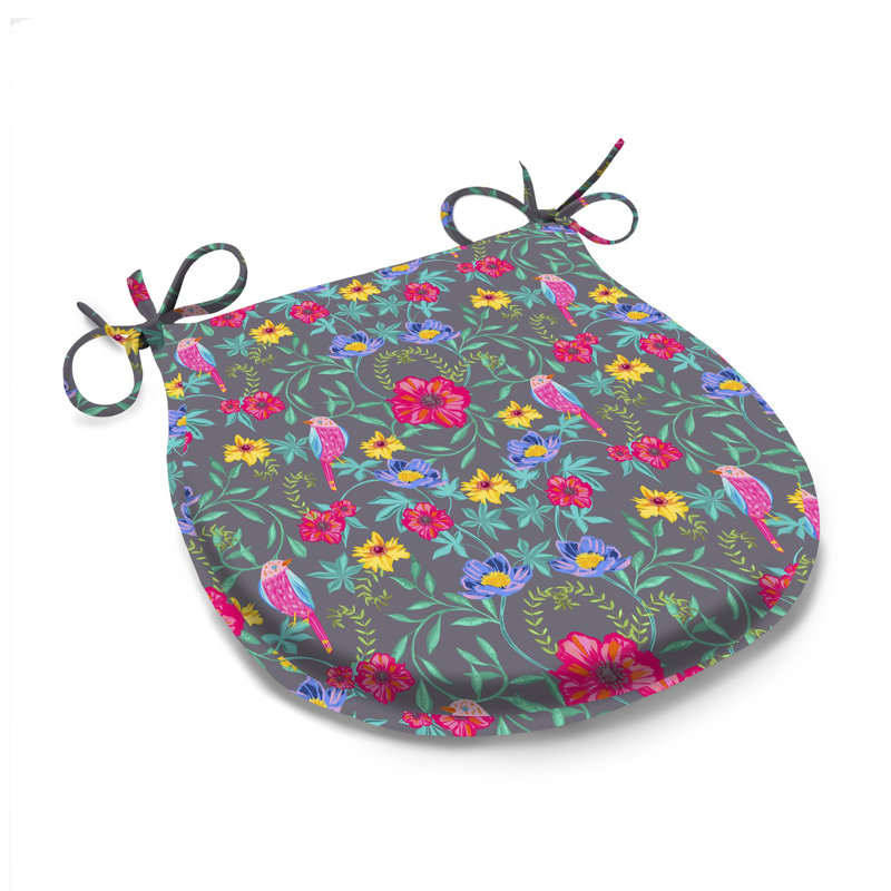 Meadow Chair Pad Cushion, Gray/Pink/Yellow Floral
