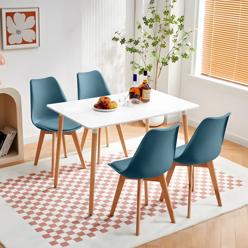 Nero 4 - Person Dining Set, White, Aegean Blue
