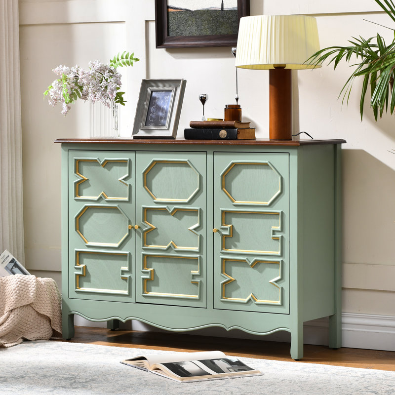 Fienley 40''Wide 3-Door Sage Green Sideboard Cabinet With Artistic Resin Doors And Adjustable Shelf
