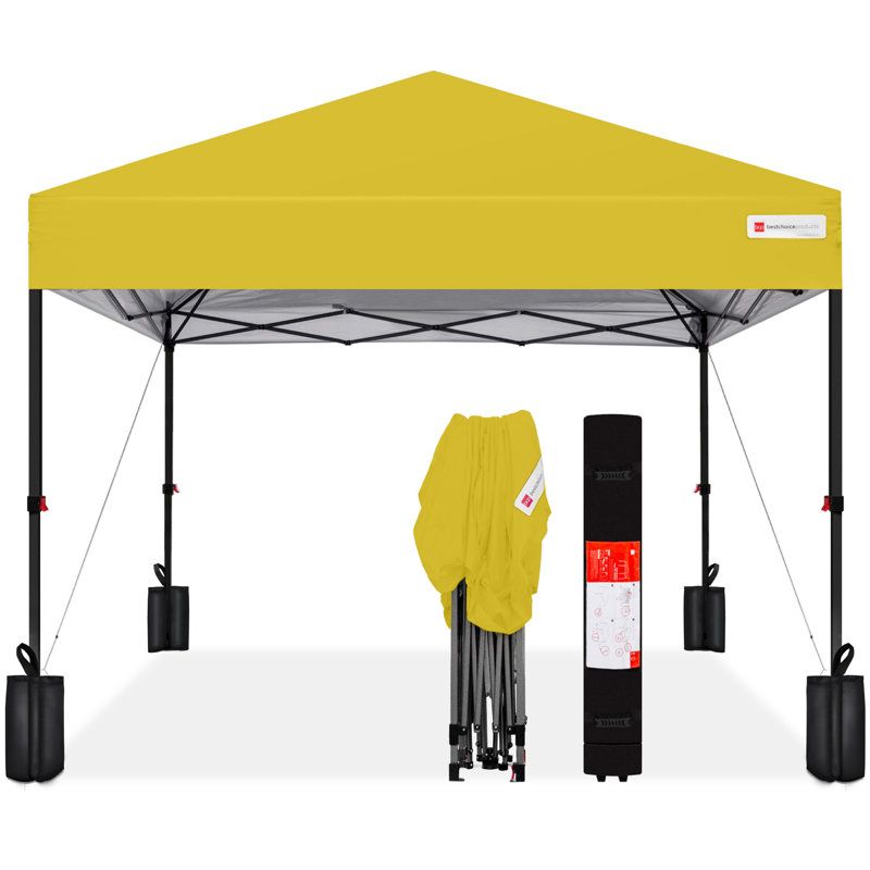 Best Choice Products Easy Setup Pop Up Canopy W/ 1-Button Setup, Wheeled Case, 4 Weight Bags, 8ft x 8ft, Yellow