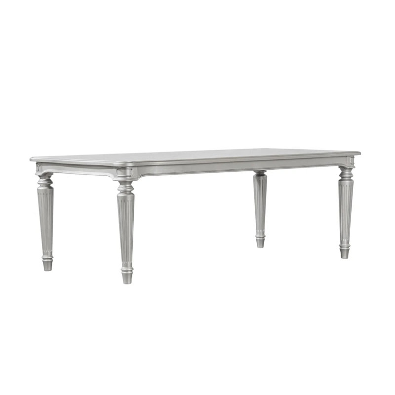 Hixe Dining Table, Silver Wood, Turned Legs, Rectangular 84 Inch Top, Silver