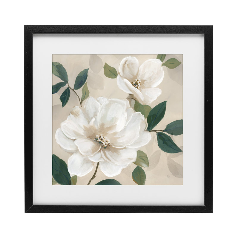 «Serene White Magnolia Study», reproduction d'art sous verre encadrée par Nan, H 13 po x l 13 po