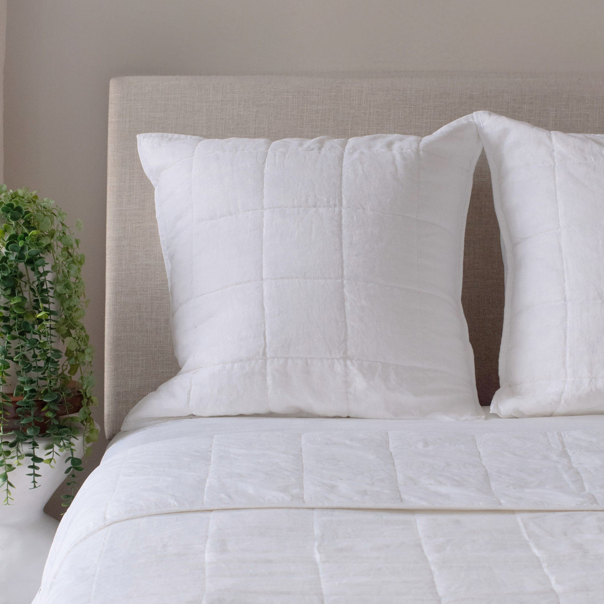 French Linen Box Stitch Quilted Euro Sham, White