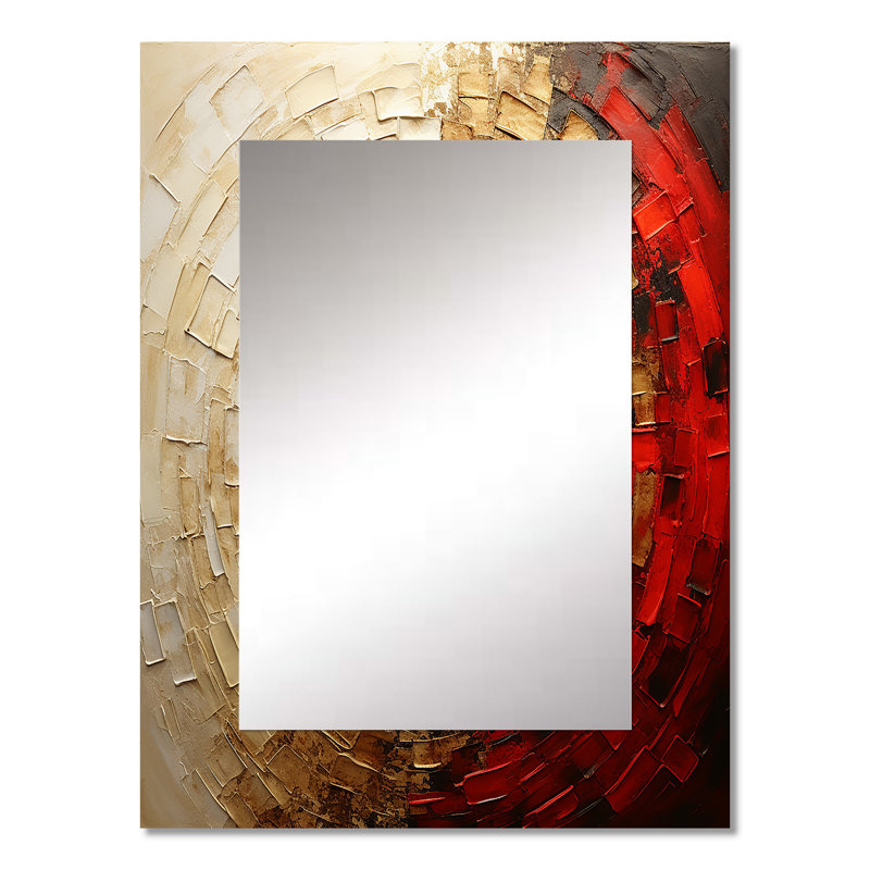 Gold Red Minimalism Spiral Poteries - Abstract Spirals Large Wall Mirror, Gold Decorative Mirror, Printed Metal Art