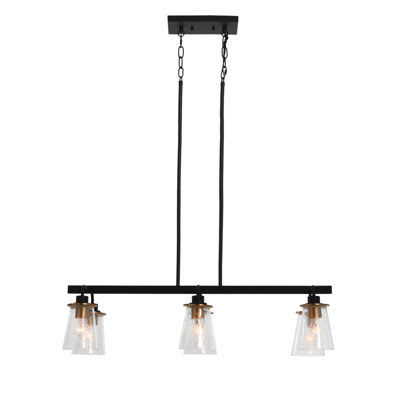Metal and Seedy Glass 6-Light Linear Chandelier