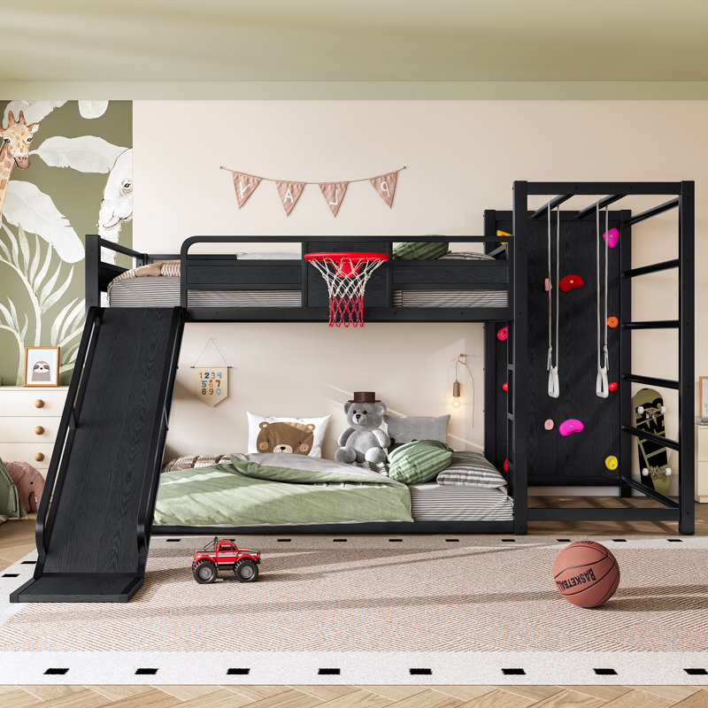 Calix Loft Bed With Basketball Hoop, Climbing Wall, And Metal Frame, Full