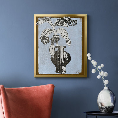 Fleurs graphiques dans un vase II, toile encadrée de qualité supérieure - prête à être accrochée