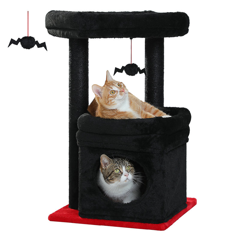 Arbre à chat, tour de chat en forme de cactus pour chats d'intérieur avec condo pour chat privé, poteaux à griffer en sisal naturel et pompon en peluche pour petits chats