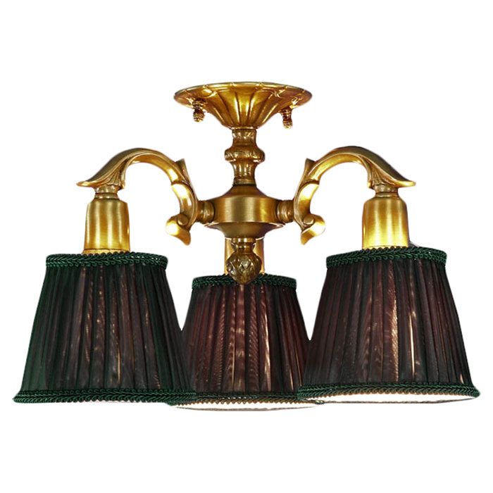 Crank Fabric Semi Flush Mount, Satin French Gold With Oil Patine