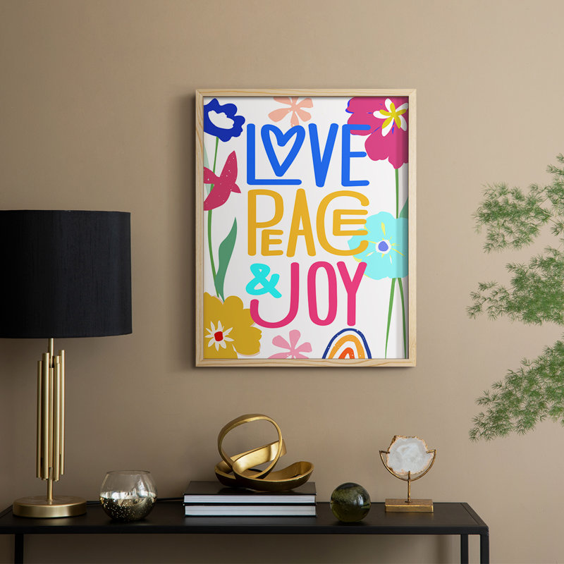 Pop Love Peace Joy, reproduction encadrée - bois massif, Naturel, H 11 po x l 9 po