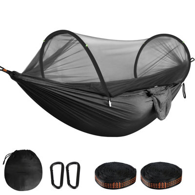 Hamac de camping ultra-léger pour camping avec filet escamotable capacité de charge de 660 lb, respirant, à séchage rapide, noir