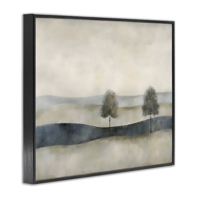 Horizon en sourdine avec arbres, estampe numérique, conception de Riley B, 16 x 20, Midnight Black Giclee Framed