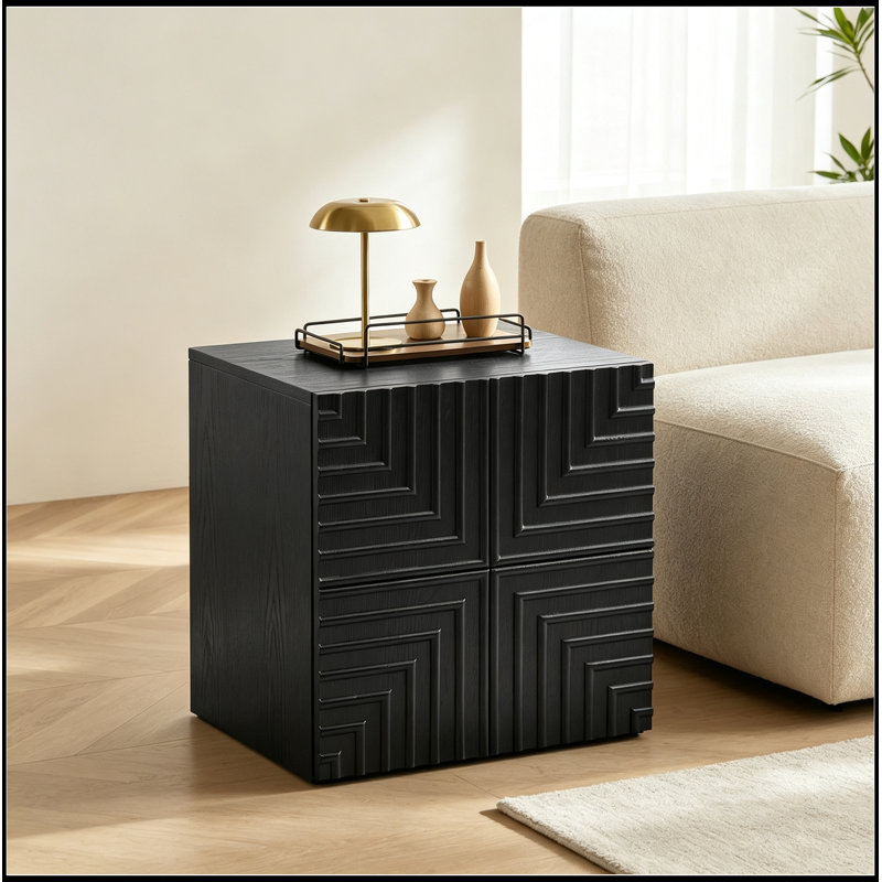 Table d'appoint en bois avec armoire, Noir