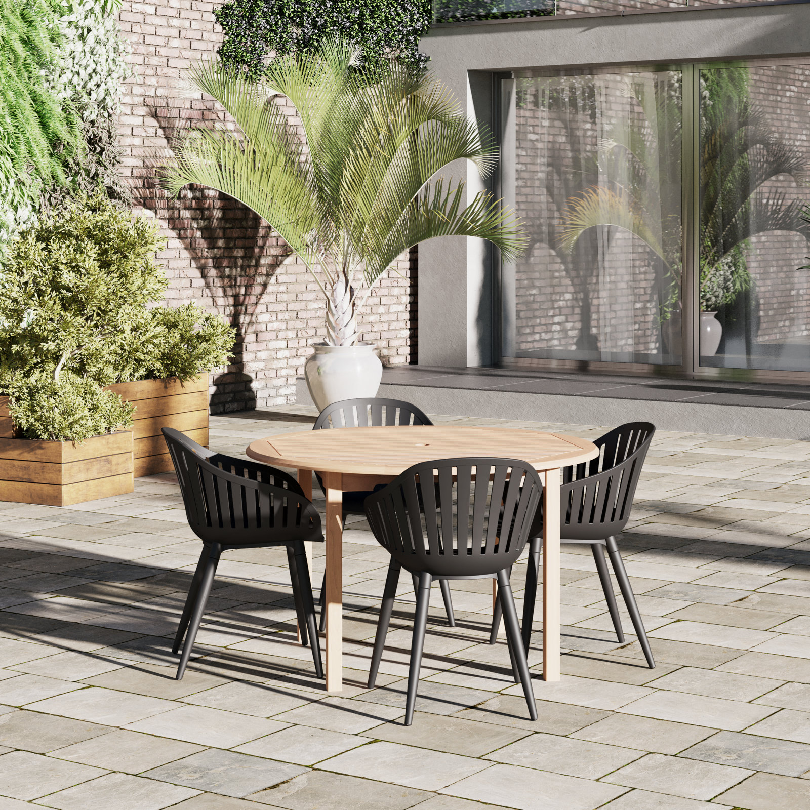 Anautica 47" Teak Patio Dining Set, Black