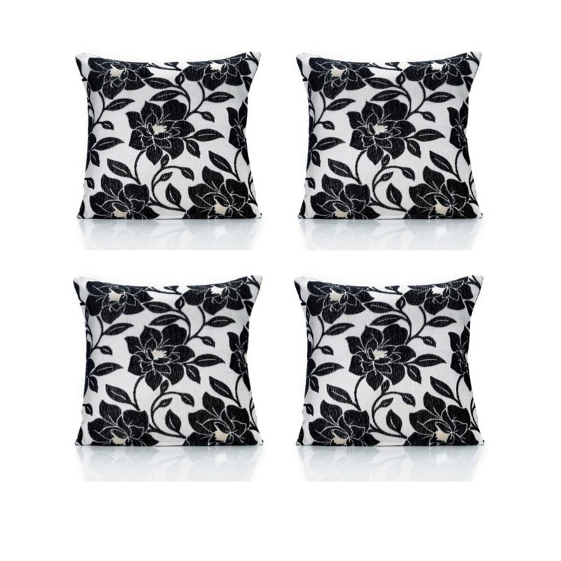 Darionne Floral Square Cushion, Black, 45 cm H x 45 cm W x 15 cm D