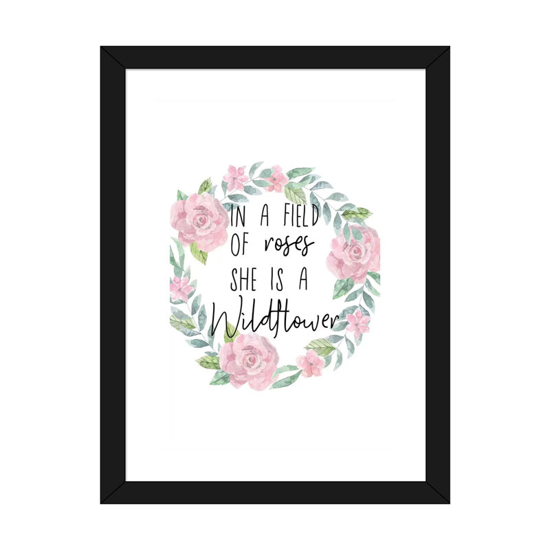She Is a Wildflower Floral - impression d'art graphique, Papier encadré noir, Blanc, H 32 po x l 24 po x P 1 po