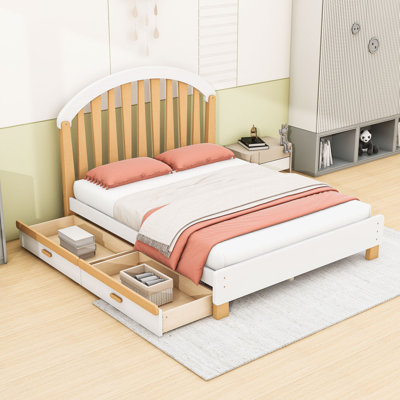 Wood Platform Bed with Storage Drawer