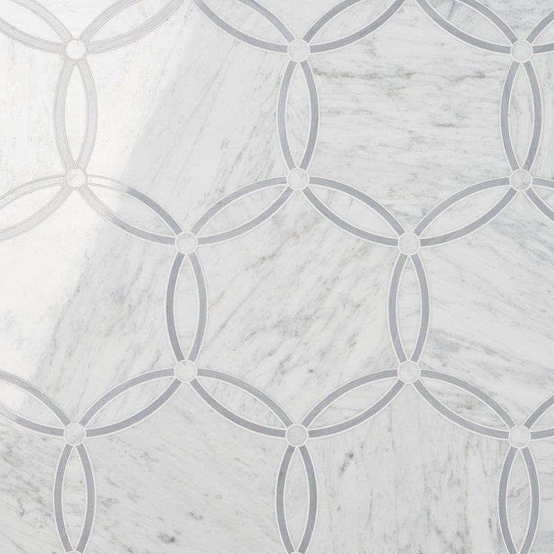 Descent 9.52 in. x 10.99 in. Polished Marble and Brass Floor and Wall Mosaic Tile (0.73 Sq. Ft./Each), Carrara