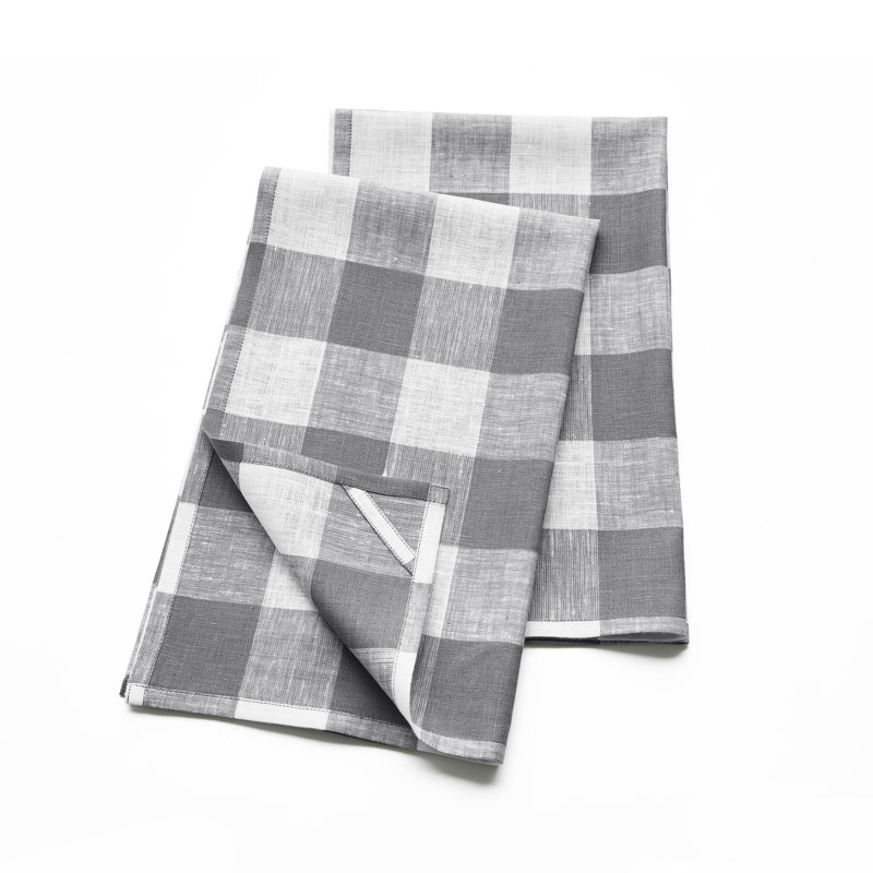 Buffalo Checks - 100% Pure Linen Kitchen Towel, Gray/White