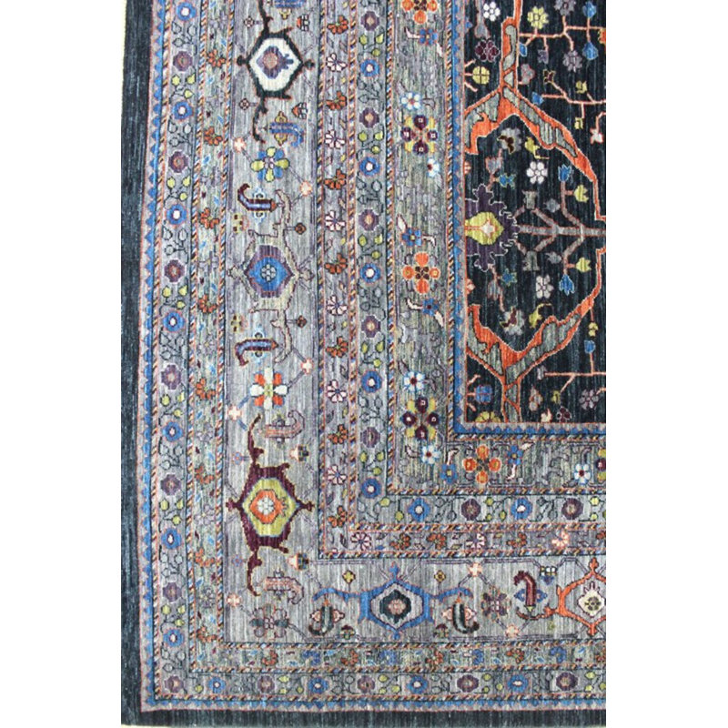 Arabesque Wool Southwestern Area Rug in Gray/Charcoal/Tangerine, Rectangle 9'10" x 13'11"