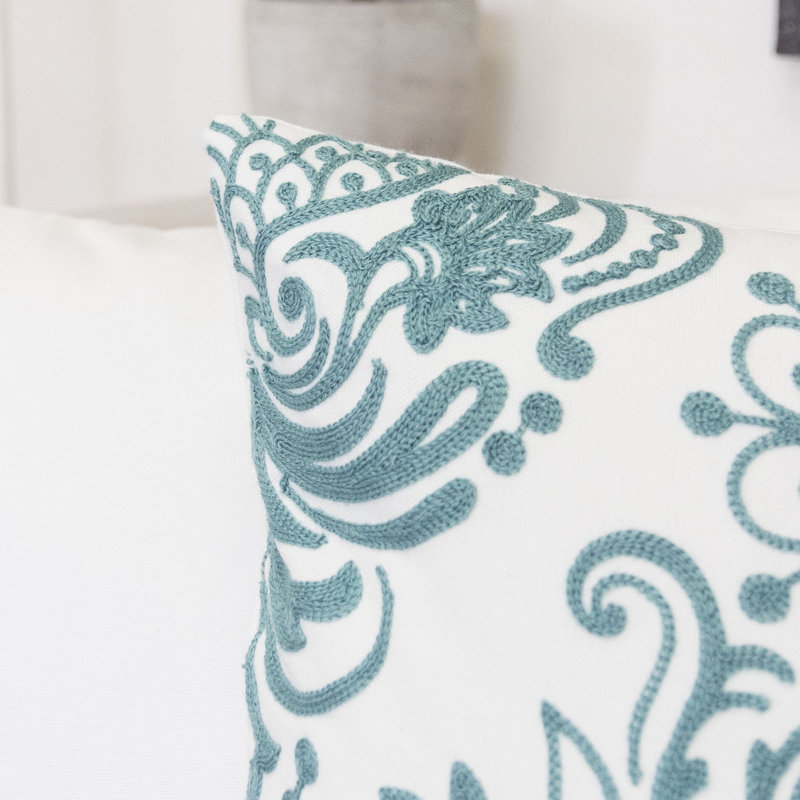 Damask Cotton Throw Pillow, Teal