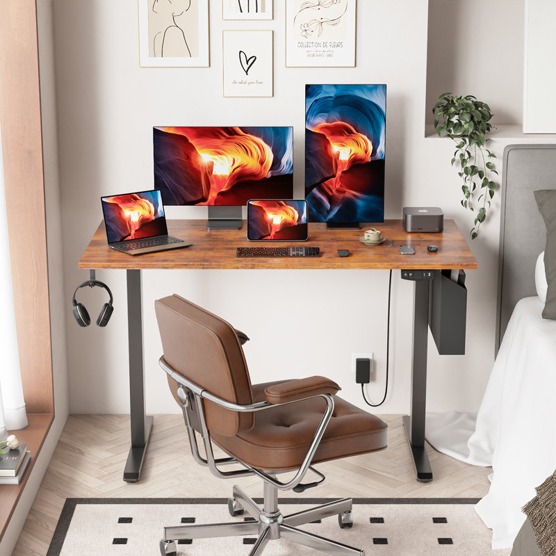 Bureaux debout et réglables en hauteur, Brun / Noir, H 47,2 po x l 47,2 po x P 23,6 po