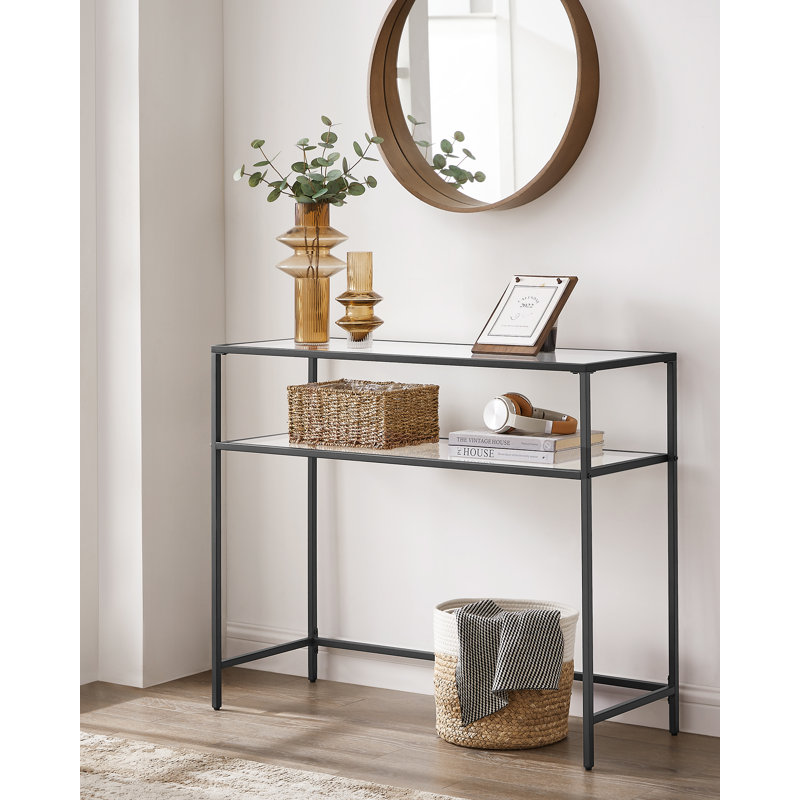 Sebero 100cm Glass Top Console Table, Black