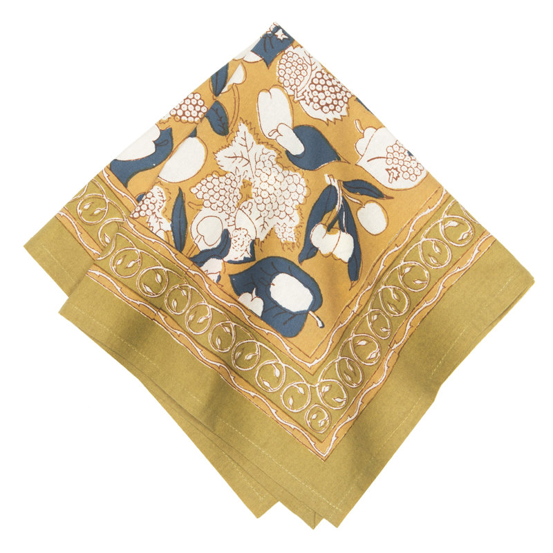 Forest Harvest 100% Cotton Square Napkins, Mustard/Blue