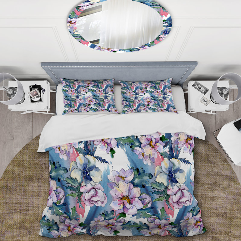 Blue Bouquet Flower - Floral Duvet Cover Set - Microfiber Polyester, King Duvet Cover + 2 King Shams