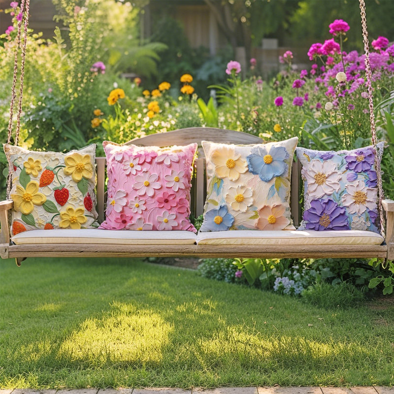 Housse de coussin décorative carrée pour peinture à l'huile pour coussins décoratifs 18 x 18 pouces, paquet de 4 (couvre seulement les insertions)