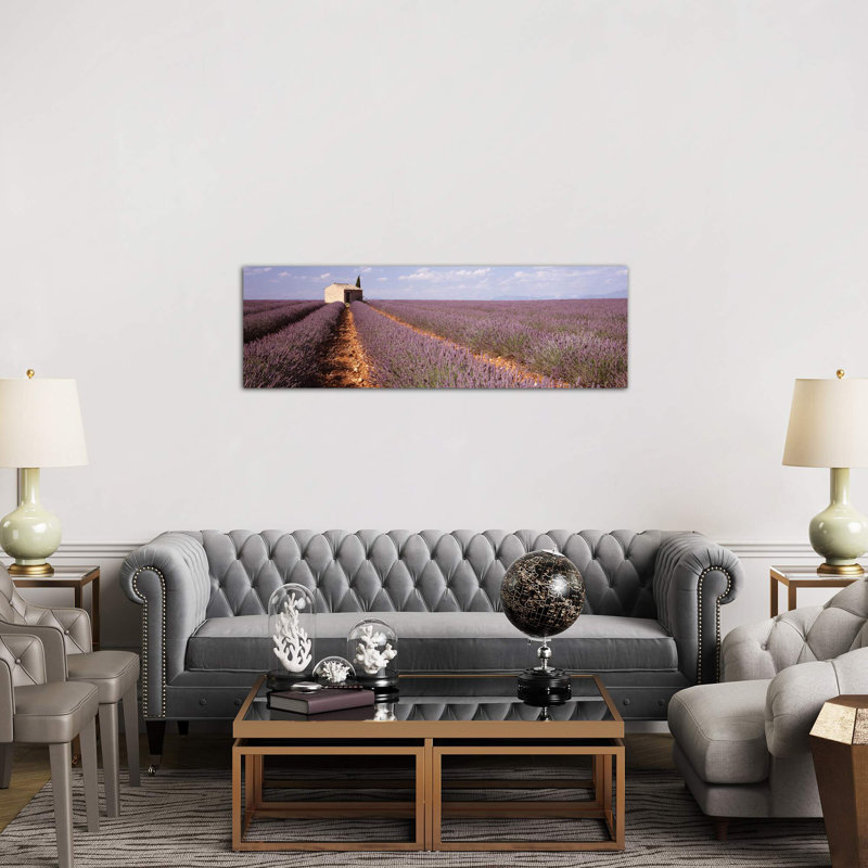 Lone Building In A Lavender Field, Valensole, Provence-Alpes-Cote D'Azur, France by Panoramic Images - Wrapped Canvas Panoramic Print