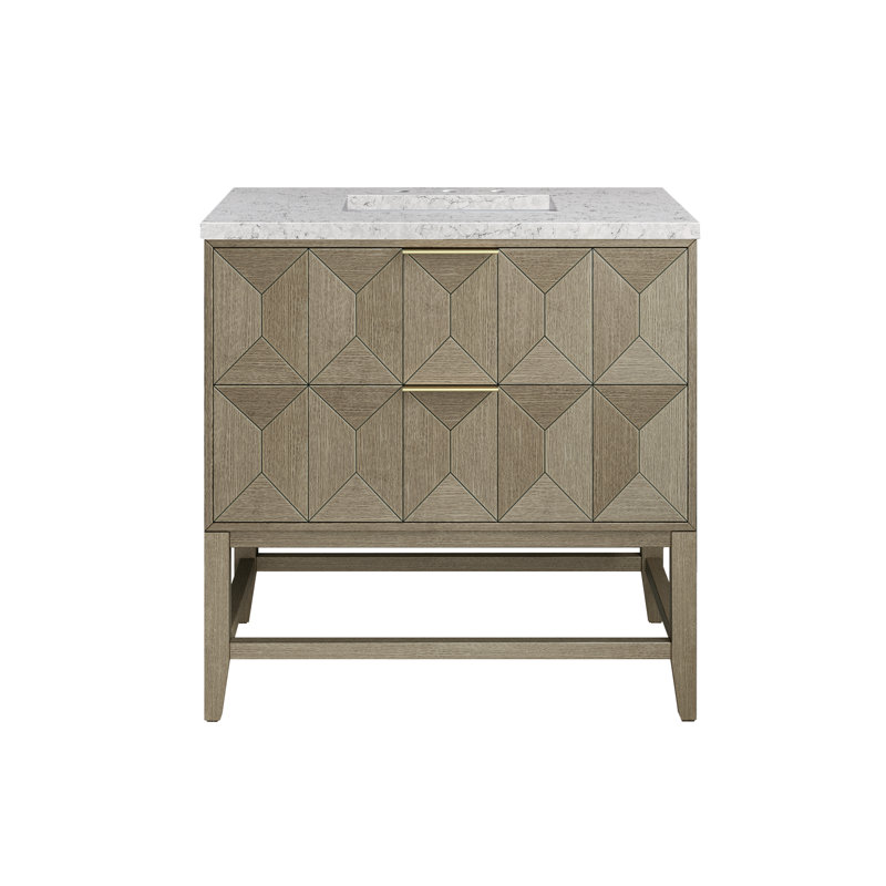 Emmeline 36'' W Single Vanity, Eternal Jasmine Pearl, 8" Widespread, Pebble Oak
