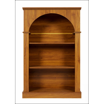 Bibliothèque ouverte à 3 niveaux, bibliothèque autoportante traditionnelle avec garniture perlée décorative, étagère en bois de noyer clair pour le salon, le bureau personnel, la chambre à coucher et le couloir