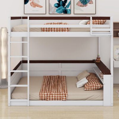 Lit superposé en bois avec tablettes intégrées, boîte de rangement, lumière DEL et station de charge USB