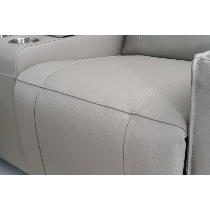Canapé inclinable en cuir véritable à accoudoirs carrés de 87 po Ayin, Gris