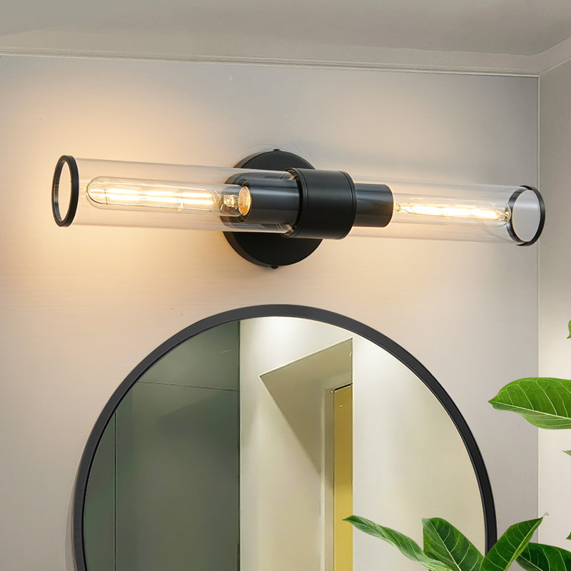 Luminaires de salle de bain à intensité variable pour salle de bain à 2 lumières Almetta, Noir mat, Transparent