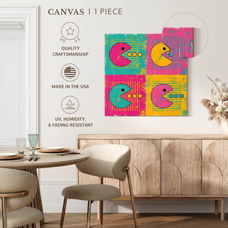 Rétro pastel Pacman sur impression sur toile, H 16 po x l 16 po x P 1,25 po