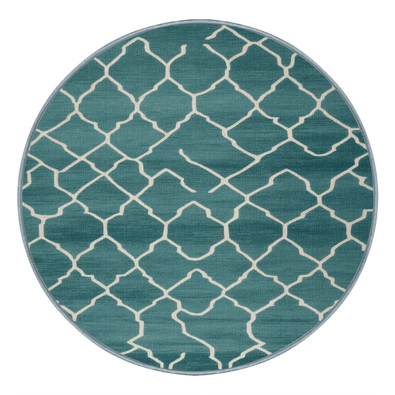 Tapis bleu en treillis lavable à la machine, Rond 5 pi