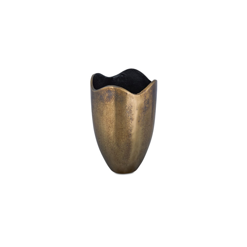 Athena Cast Aluminum Vase Antique Brass, Yellow