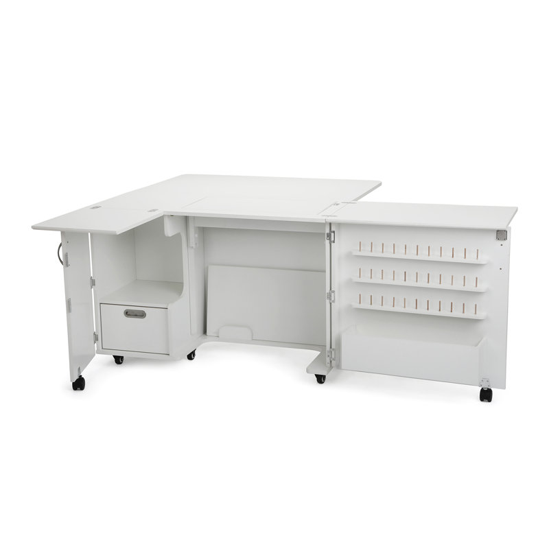 White Ash Hydraulic Lift Sewing Cabinet with Storage