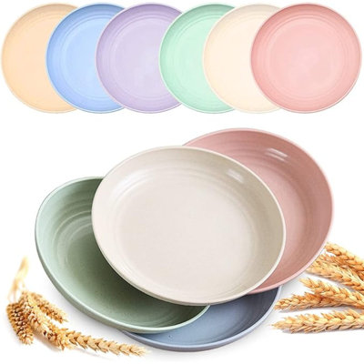 6 PACK Unbreakable Dinner Plates, Wheat Straw Plates, Reusable Deep Plate, Lightweight Salad Plates For Camping/Kitchen, Dishwasher & Microwave Safe, Kids-Toddler & Adult