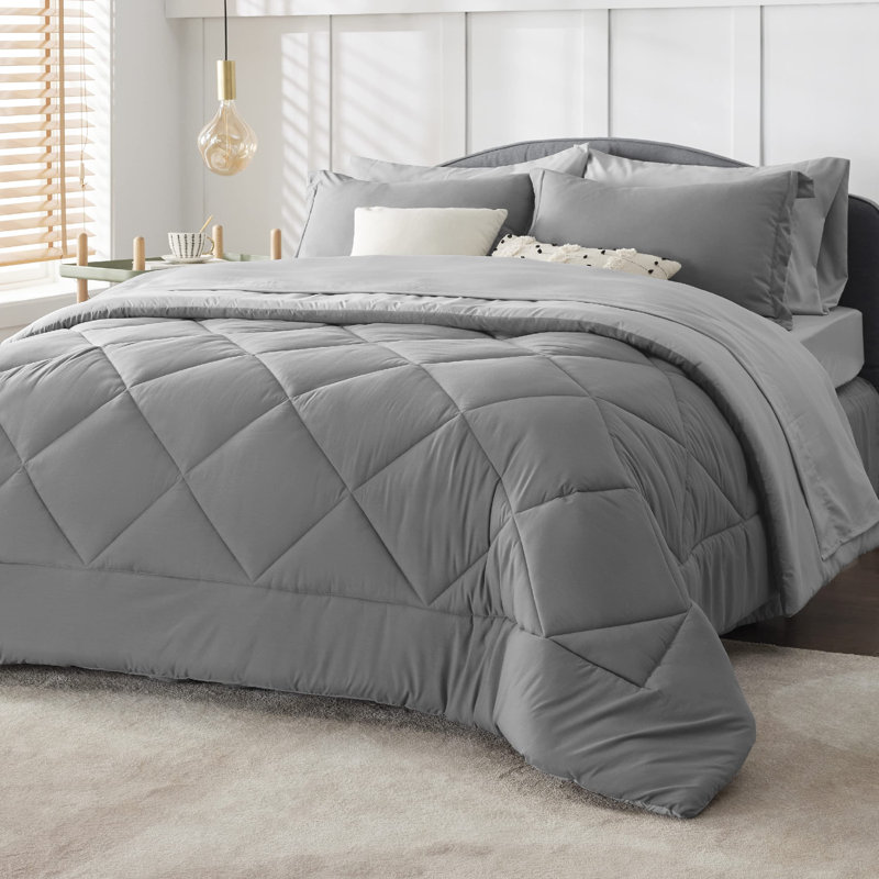 Bedsure Comforter Set Reversible Bedding for All Seasons, Twin Comforter + 4 Additional Pieces, Grey