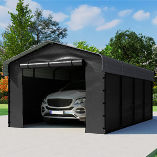 DBB-CP1220-H274 12*20FT Color Steel Roof Galvanized Steel Pipe Leg Carport with PE Waterproof Cloth 600x360x274cm 2-3 Boxes