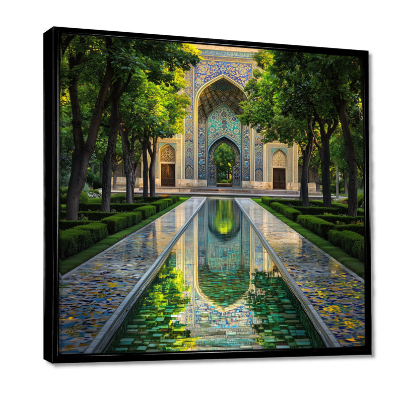 «Persian Gardens Teheran II», art mural impression de paysage, Impression dans un cadre flottant sans passe-parto, Noir