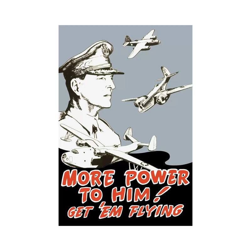 WWII Poster Of General Douglas MacArthur And Bomber Planes by Stocktrek Images - Wrapped Canvas Print