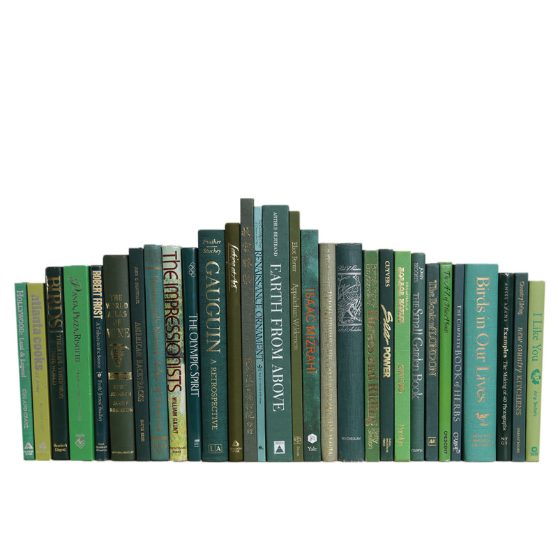 Decorative Books - Vintage Boxwood Oversized Books - Green Books By The Foot